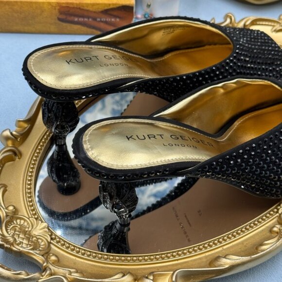 🆕 KURT GEIGER LONDON 🧿 NWOB 60mm Black Crystal Eagle Heel Mule, Sz 37 US 7 - Picture 11 of 16